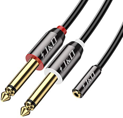 J&D 3,5 mm zu 2 x 6,35 mm Kabel, Gold-Plated [Kupfer Shell] [Heavy Duty] 3,5mm (1/8 Zoll) TRS Weiblich auf 2x 6,35mm (1/4 Zoll) TS Männlich Stereo-Audiokabel Adapter Kompatibel für iPhone, Verstärker