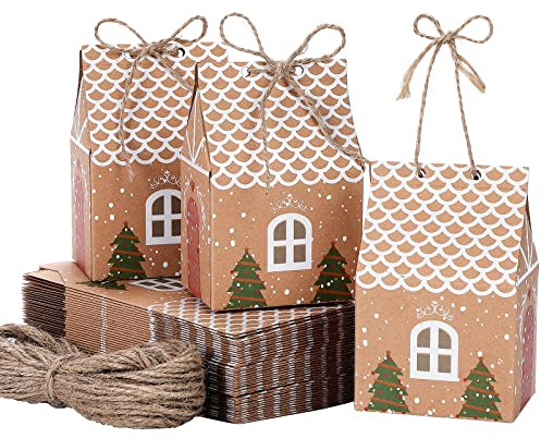 TsunNee 50 Stück Weihnachten Party Geschenkboxen, Kraftpapier Süßigkeitskästen, Mitbringsel Taschen, Papier-Treat-Boxen für Partydekorationen Adventskalender DIY