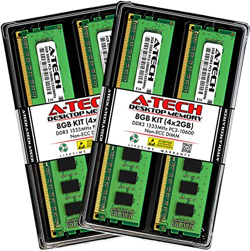 A-Tech RAM 8GB Kit (4x2GB) DDR3 1333 MHz PC3-10600 DIMM - Desktop Computer Memory - CL9 240-Pin UDIMM Non-ECC Unbuffered Upgrade Modules