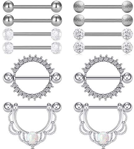 Briana Williams 6 Paar Nippelpiercing Nippelring Nippel Schild Chirurgenstahl 14G 16mm Straight Barbell Baumel Kette Frauen Mädchen