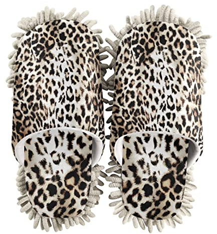 xigua Zapatillas de limpieza de microfibra atractivas con estampado de leopardo pequeño lavable para mopa para hombres/mujeres, limpiador de polvo para pisos de casa, talla M