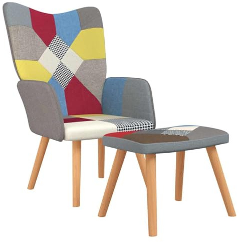 vidaXL Relaxsessel mit Hocker Sessel Stuhl Fernsehsessel Armsessel Relaxstuhl Polstersessel Ohrensessel Polsterstuhl Wohnzimmerstuhl Patchwork Stoff