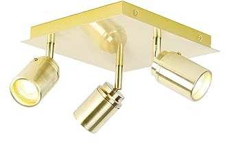 Qazqa Verstellbarer Deckenstrahler, Deckenspot - Ducha - Gold, max. 35W, Geeignet für LED, 23cm, Quadratisch, 3-flammig, IP44, Ideal als Badezimmerlampe