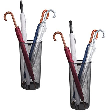 Mind Reader Network Collection, Umbrella Stand, 12 Umbrella Capacity, Entryway Organizer, Reinforced Solid Rim and Base, Metal Mesh, Set of 2, 10.25 L x 10.25 W x 19.5 H, Black