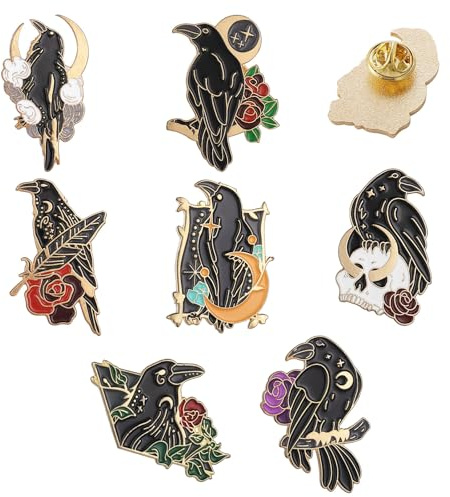 8 Piezas Broche de Esmalte de Cuervo Pin de Solapa de Animal de Dibujos Animados Insignia Alfileres de Halloween Niños Señoras Mochila Camisas Accesorios de Joyería