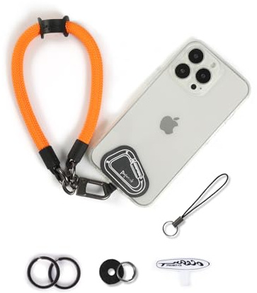 project-cb Dragonne pour téléphone,2 Téléphone Cordon Patch,Dragonne pour clé, AirPods, Appareil Photo,Cordelette de Poignet(Orange, 40cm)