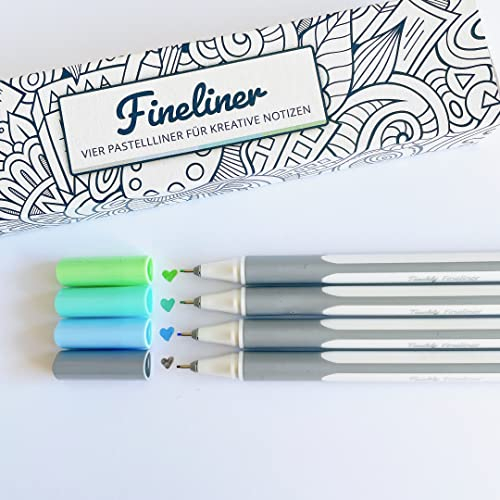 Teachly Fineliner Ocean 4er Set - 4 feine Pastell-Stifte mit dünner 0,4 mm Spitze für präzises Schreiben & Zeichnen - Schule, Office & Handlettering
