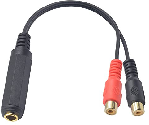 Duttek 6.35mm to RCA Splitter Cable Connectors 20cm, 1/4 inch 6.35mm Female to 2 RCA Female Adapter Cable,2 RCA Female to 6.35mm Jack Adapter for Speakers,Amplifiers,Stereos and more.
