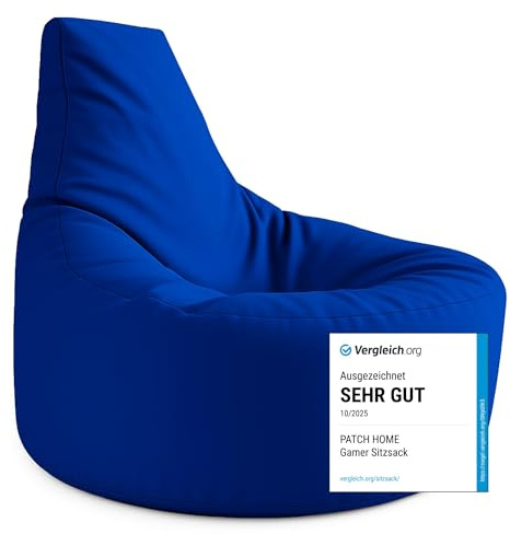 PATCH HOME Gamer Kissen & Lounge Sitzsack – befüllbar mit Reißverschluss, gefüllt mit Styropor, geeignet für In- & Outdoor. Perfekt als Gaming Sessel Sitzkissen (Blau, Ø 65cm x Höhe 70cm Junior)