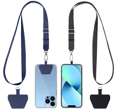 CACOE Universal Mobile Phone Chain, 2 Pcs Adjustable Collar Lanyard and 2 Pcs Durable Patches, Lanyard Mobile Phone Neck Strap Compatible with Most Smartphones
