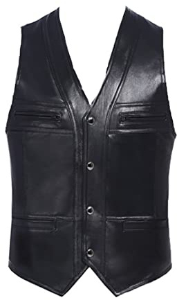Disimlarl Herren Lederweste Business Casual Slim Schaffell Weste Tank Top Ärmellose Jacke Weste