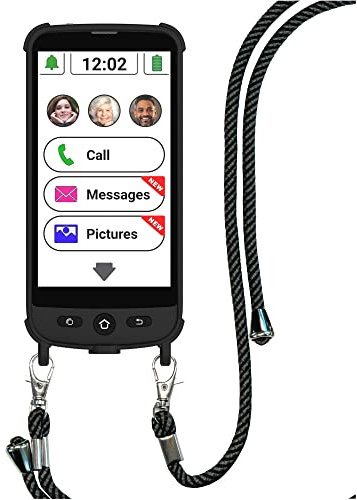 SWISSVOICE - Smartphone S510-M + Magnetic Charging Cable + Protective Cover Shoulder Strap - Easy To Use - SOS Button - Smartphone Senior 4G - Unlocked - Black
