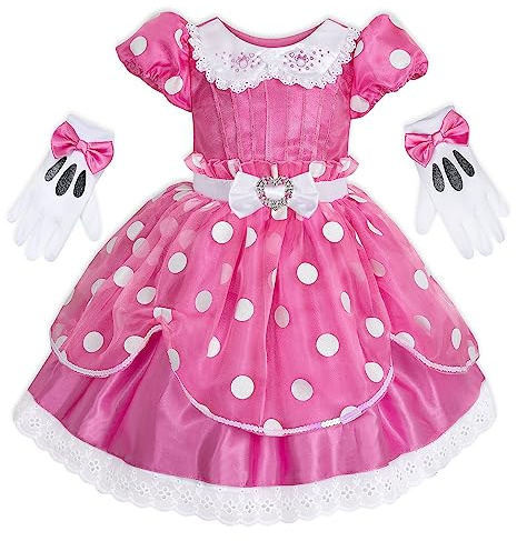 Disney Store Official Minnie Mouse Costume for Kids, Pink Polka Dot Dress with Gloves, for Halloween, Roleplay and Fancy Dress