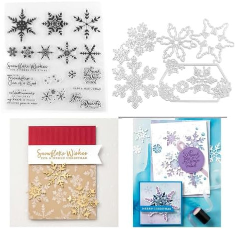 Schneeflocken-Wünsche Stempel und Stanzschablonen-Set für Kartenherstellung, transparente Stempel und Metall-Stanzschablonen Sets für Scrapbooking, DIY, Album, Kartenherstellung