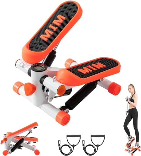 Pejevir Mini Stepper para Casa, Stepper hasta 150KG, Stepper Up-Down con Bandas de Resistencia Pantalla LCD Pedales Grandes, Entrenador de Brazos y Piernas para Principiantes Avanzados (Naranja)
