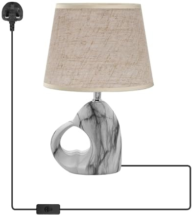 LEDSone Tischlampe Marmor Effekt Keramik Sockellampe für Schlafzimmer Nachtlicht Flur Wohnzimmer (mit Glühbirne, Gold)