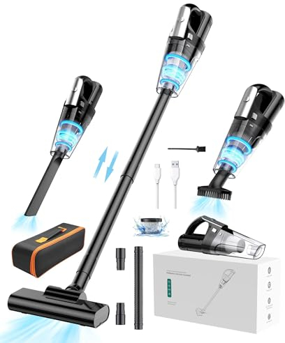 Vbrisi Akku Handstaubsauger,4 in 1 Multifunktionaler Staubsauger Kabelloser 7500Pa Autostaubsauger Mit Lichtfunktion Aufbewahrungstasche,Nass &Trocken für den Tierhaare/Auto/Zuhause