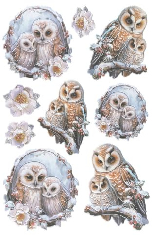Ideen mit Herz Stickerbogen 3-D Relief-Sticker | Aufkleber | Hochwertig geprägt mit 3-D-Effekt | Fensterbilder | Scrapbooking | Din A4 Bogen mit vielen Motiven (Kuschel Eulen 01)