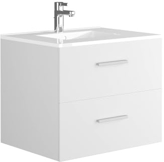 Vente-unique - Meuble de Salle de Bain Suspendu avec Simple Vasque - Coloris Blanc - 60 cm - Kayla