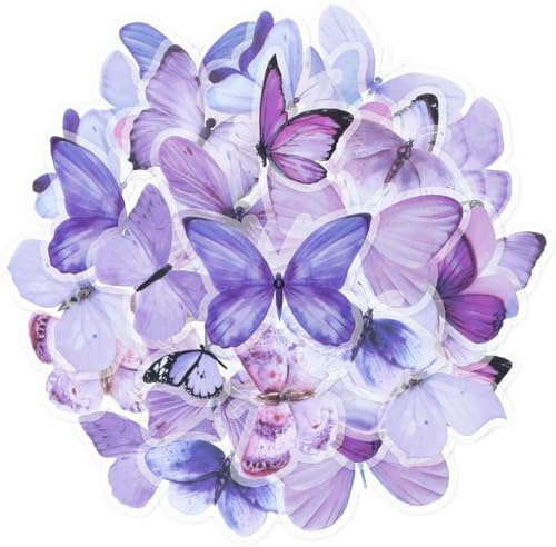 40 Stück Lila Schmetterling Aufkleber, Transparente Scrapbook Stickers Schmetterlinge Aufkleber, PET Wasserfest Schmetterling Sticker für Tagebücher, Laptop, Gepäck, Wand, Scrapbooking, Handyhülle