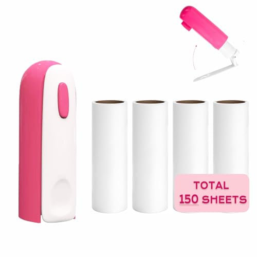 Mini Fusselrolle mit 150 Blatt, Reisegröße, tragbarer Fusselroller, kompakter Tierhaarentferner mit 5 Nachfüllungen, klebriger kleiner Fusselentferner für Taschenreiseutensilien für Kleidung (Rose)