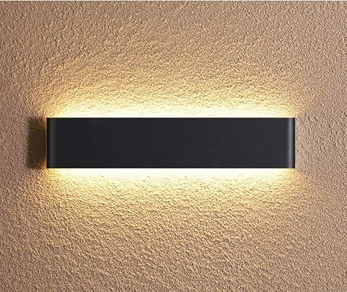 yovurond Wandlampe LED, 16W Weiß Aluminum Modern LED Wandleuchte Innen Licht Up Down Wandlicht für Badezimmer, Wohnzimmer, Schlafzimmer, Flur (Schwarz, Warmweiß 50cm)