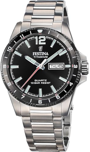 Festina Herrenuhr Analog aus Titan Grau | Quarzwerk, Kalender, Widerstandsfähiges Mineralglas, Wasserdicht 10 ATM F20698/4 Titanium