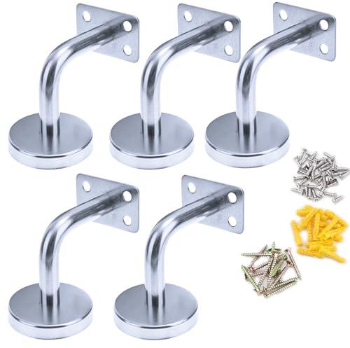 5 Piezas Soporte para Pasamanos, Soporte Pasamanos Escalera Soporte de pasamanos de Acero Inoxidable, para Pasamanos Utilizados para Reposabrazos plano (Plata)