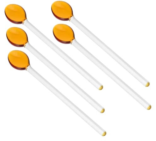 JECOMPRIS 5pcs Heat-Resistant Glass Coffee Spoons Long Handle Reusable Tea and Dessert Stirring Spoons for Coffee Bar and Ice Tea