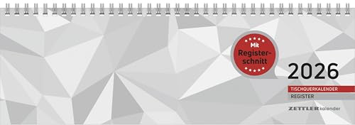 Zettler Calendrier paysage de table 1W/2S - Intercalaire 2026 - Calendrier hebdomadaire 32 × 11 cm - 1 semaine sur 2 pages avec onglet mensuel et demi-heure 6 à 21 heures - Certifié FSC