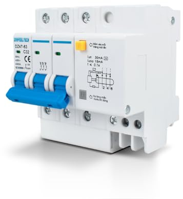 Innfeeltech 1 Stück 32 Ampere 230V Leitungsschutzschalter MCB Dreipolig für DIN-Schienenmontage mit Ableitstromschutz