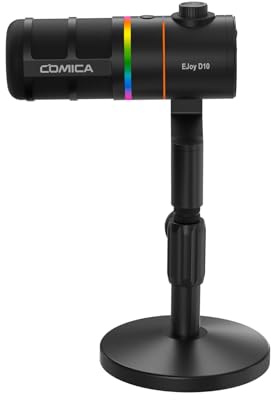 COMICA EJoy D10 D XLR USB Micrófono Dinámico con Soporte de Escritorio para Videojuegos, Streaming en Vivo, TikTok y Grabación de Podcasts. Incluye luz RGB y Botón de Silencio para PC, Smartphone