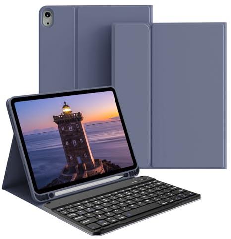 GKABXY Keyboard Case for iPad Air 11 Inch (M3/M2) 2025/2024, iPad Air 5th/4th Generation 10.9 Inch 2022/2020, Stand Folio Slim Cover with Pencil Holder, Detachable Wireless Keyboard, Purple