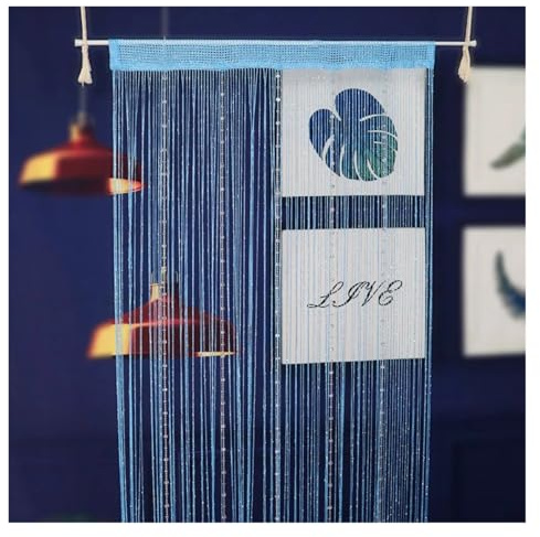 MDYTPT Cortinas con cuentas de cristal de 100 cm x 200 cm para salón, sala de estar, puerta, pared, ventana, cortina con borlas (azul)