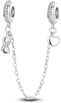 LNQOBU 925 Sterling Silber Armband Sicherheitsketten-Charm,Herz Silikon Stopper Verschluss Clip Bead Charm Kompatibilität Pandora Armbänder