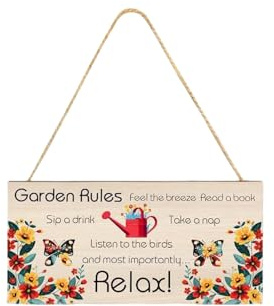 Garden Sign,Plaques for Outside - 20x10cm Memorial Plaque with Cord, Garden Decorations & Gardeners Gifts for Women Gift for Christmas Birthday Gardening Presents (Wooden)