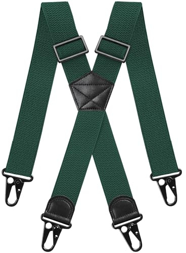 Gucass Bretelle da uomo a forma di X, larghezza 3,8 cm, extra forti, elastiche, regolabili, con fibbia in metallo antiscivolo, taglia unica per uomo e donna, verde scuro, Verstellbar von 76 cm bis 125