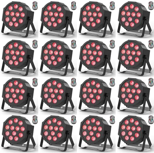 DELIBANG 16PCS RGBW LED Par Strahler Akku, 12 LED Bühnenlicht Wiederaufladbar mit Fernbedienung und Timing, Discolicht Partylicht Effektstrahler 8CH für Outdoor Beleuchtung Bühne Hochzeit Weihnachten