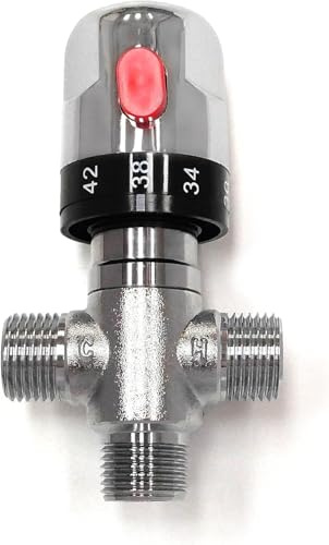 Xcel Home Chrome Thermostatic Mixing Valve for Douche | 1/2 BSP | 1 pc | Quality Temperature Control Blending Switch 15mm Connection | Muslim Shattaf Shower Knob Toilet Bidet Spray Hygiene Cleaner