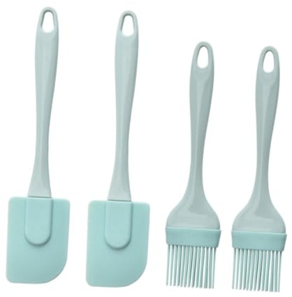 BEBEMOKO 4 Stück Silikon Backwerkzeug mit Griff Multifunctional und Antihaftbeschichtet für Kuchen und Creme Blau Küchenspatel zum Backen und Verzieren