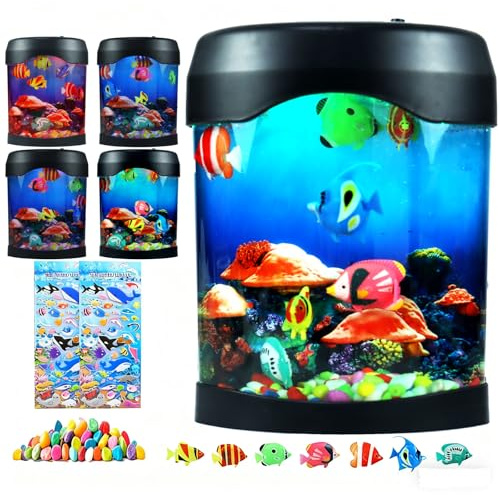 Lampada sensoriale a LED per acquario, con 6 colori cangianti e 7 pesci falsi, luce notturna rilassante per l'umore, decorazione squisita per ufficio, stanza e feste, regali per bambini e adulti