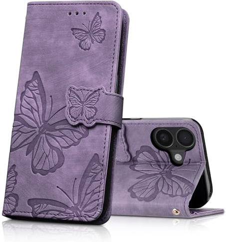 CXTcase Fodral för iPhone 17, Flip Wallet PU Läderplånbok med kortplatser och stativhållare, stötsäkert skyddsfodral för iPhone 17, lila