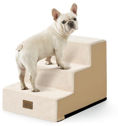 COZY KISS Escaliers pour Chiens à 3 Marches, 35 cm Large Escalier pour Animaux pour Lit et Canapé, Marche pour Chat avec Housse Amovible et Lavable, Antidérapant (Beige, 40x45x35cm, 3)