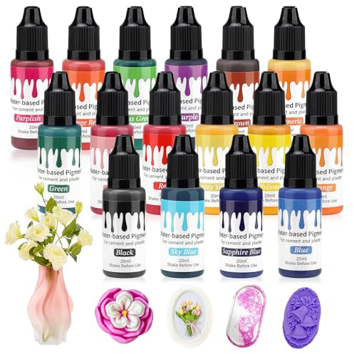 Colorante para Polvo para moldear, 16 Colores Pigmento Manualidades polvos de fundición concentrados para pintura de hormigón, yeso y cemento para proyectos de modelismo - 20 ml cada uno | 16 colores, 20 ml cada uno, base de agua, concentrado, para polvo de fundición, hormigón, yeso, cemento, modelismo, bricolaje