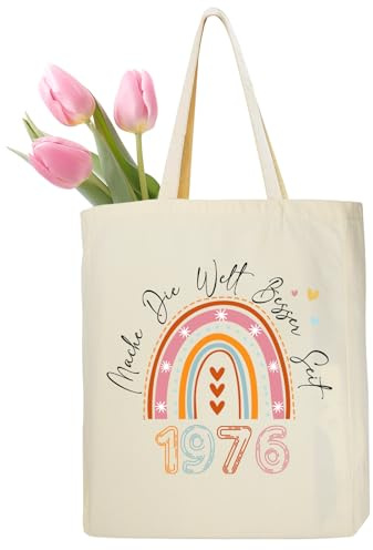 Ysound 50-årsdagspresent för kvinnor: Bomullsväska, 1976-tygväska, Shoppingväska, Födelsedagspresent, Present till kvinnor, Mamma, Kollega, Flickvän, 35 x 42 x 8 cm, Gul
