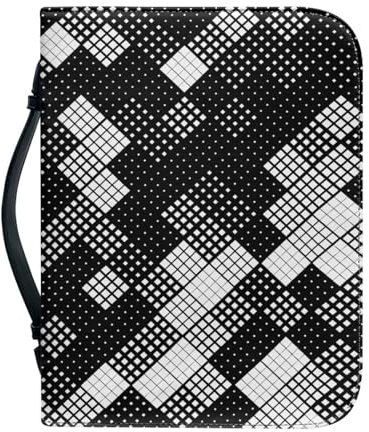 Bibel Hülle Tasche Schwarzes Gitter Große Pu-Leder Buchhülle Für Damen Und Herren, Vielseitige Buchschutz Mit Griff, Reißverschluss, Taschen Und Stiftfächern 30.5x6.1cm