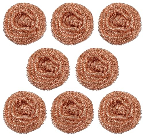 8 Kupferschwämme, Kupfertuch, Metallschwamm, Edelstahl Schwamm, AKO Pads Rostfrei, Topfreiniger Edelstahl, Stahlschwamm, 6,5 x 6,5 cm