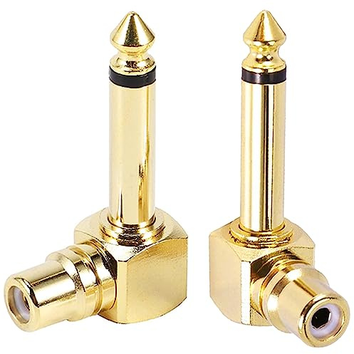 HAAMNING7 RCA auf 6,35 mm Audio Adapter, 90 Grad 6,35 mm Mono Mikrofonstecker auf RCA Buchse, vergoldeter Gitarrenklinkenstecker aus reinem Kupfer (2er-Pack)