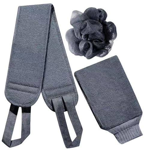 Cleansing Bath Kit - Multi Item Shower Wash Set, Exfoliant Comfort Tools | Extended Reach Back Scrub Cloth With Bubble Lather Sponge And Texture Hand Covers, Relaxing Bathroom Accessories