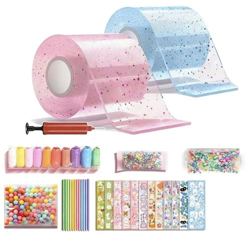 Glitter Bubble Nano Tape Leksaksset Tape Bubble Kit for DIY stressbollstillverkning Elastiskt dubbelsidigt hantverksset for flickor(C)